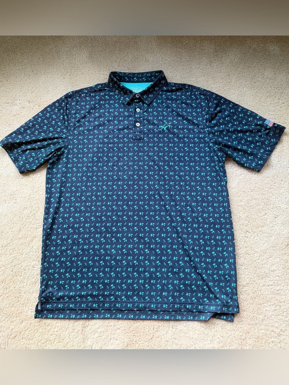 Straight Down Navy Performance Golf Polo Shirt - XL - EUC - Palm Tree Pineapples